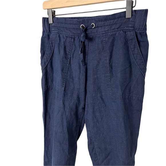 Athleta Linen Ankle Pants Tapered Leg Navy Blue Size 2 Pull On - Picture 5 of 9